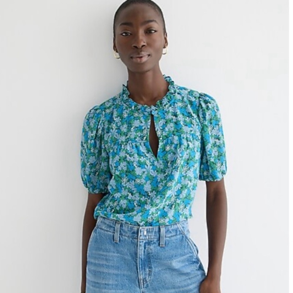 J. Crew Ruffle Trim Short Sleeved Top